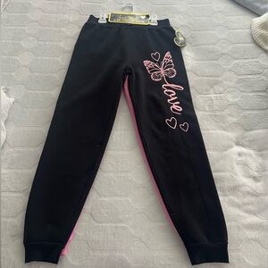 Girls Black Joggers with Pink Butterfly 'Love' Graphic
